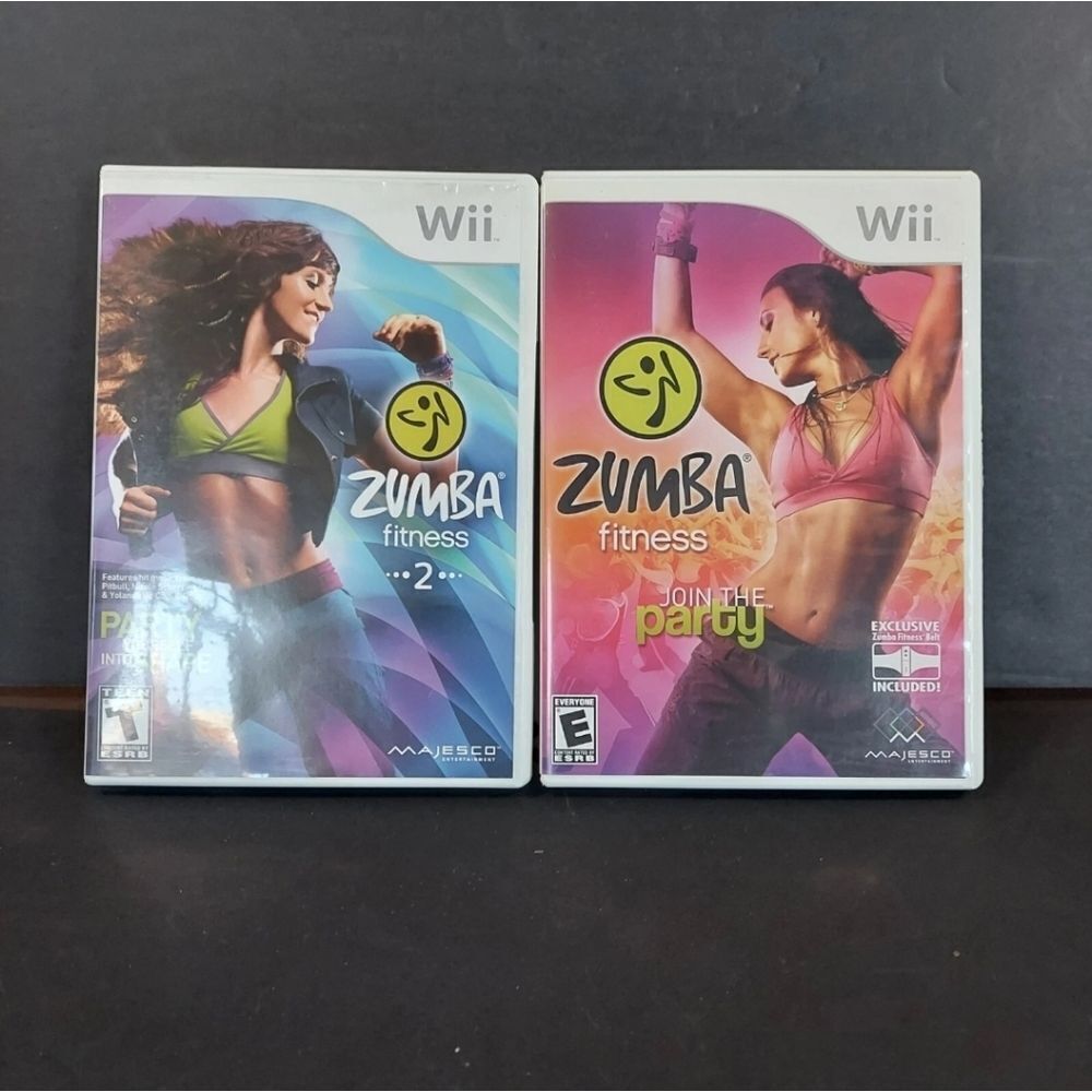 Nintendo Wii Zumba Fitness 1 & 2 Join The Party Dance Exercise Video Game Bundle